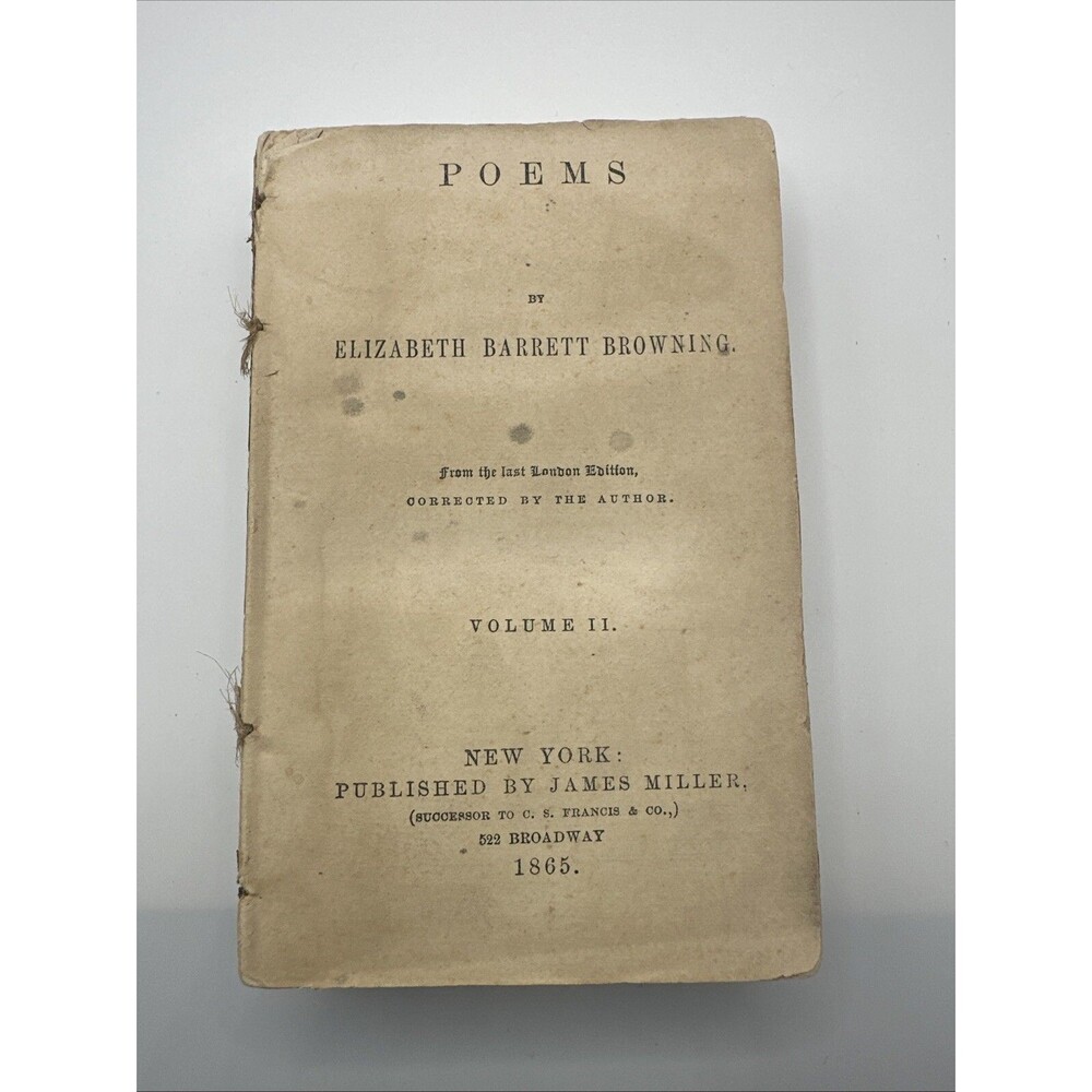 Poems Elizabeth Barrett Browning Volume Two 1865 From Last London Edition RARE!